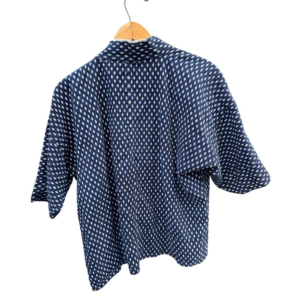 Vintage Japanese Indigo White Dotted‎ Kimono Jacket Haori Relaxed Fit Tie Front - Picture 4 of 11